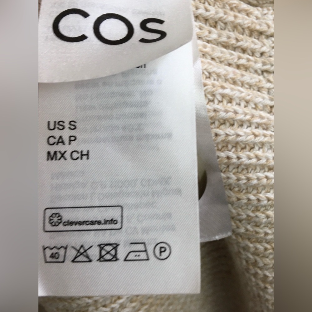 COS Longline V-Neck Cardigan Ribbed  Knit Cotton  In Cream Size S - Picture 7 of 13
